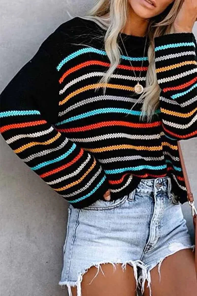 Bunter Off-Shoulder Pullover für Einen Trendigen Freizeitlook