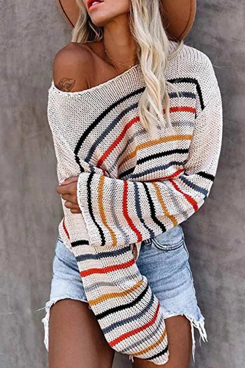 Bunter Off-Shoulder Pullover für Einen Trendigen Freizeitlook