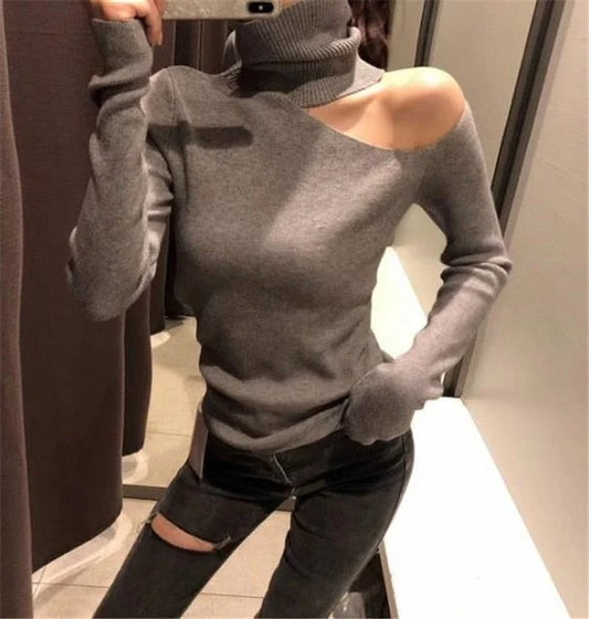 Damen Pullover mit Offener Schulter und Langen Ärmeln – Modern und Schick